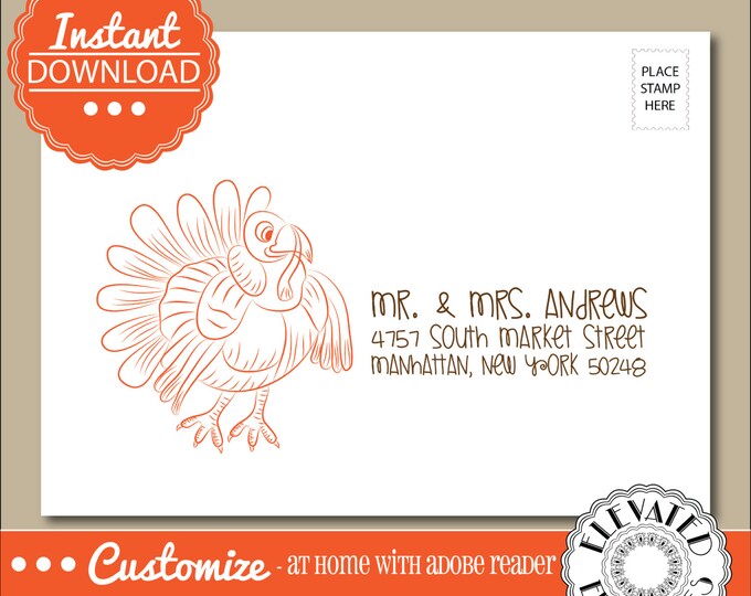 EDITABLE Thanksgiving ENVELOPE Template,Thanksgiving Envelope ADDRESSING,Turkey,Recipient Addressing,Envelope Addressing,Instant Download