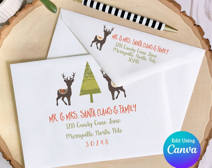 Christmas Digital Envelope Template for Canva | Rustic Christmas