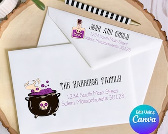 Halloween Digital Envelope Template for Canva | Poison Cauldron
