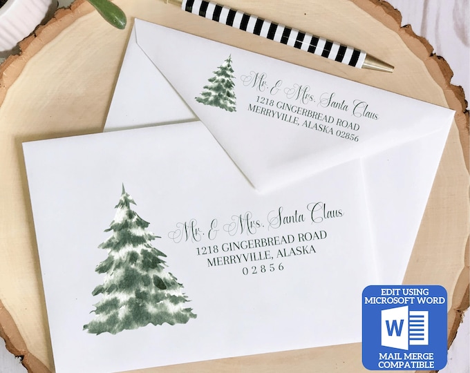 Christmas Envelope Template for Microsoft Word | Mail Merge Compatible | Includes Recipient and Return Address Templates | Works with Excel