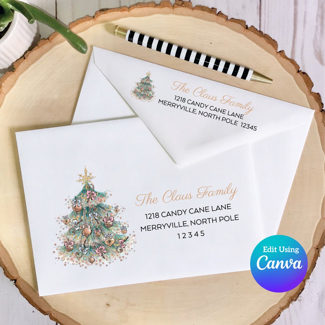 Editable Christmas Envelope Wreath Envelope Template Envelope