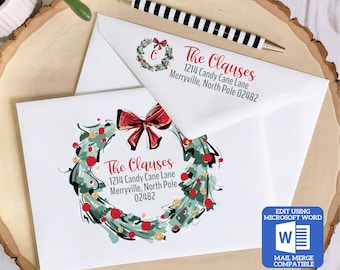 Christmas Envelope Template for Microsoft Word | Mail Merge Compatible | Includes Recipient and Return Address Templates | Works with Excel