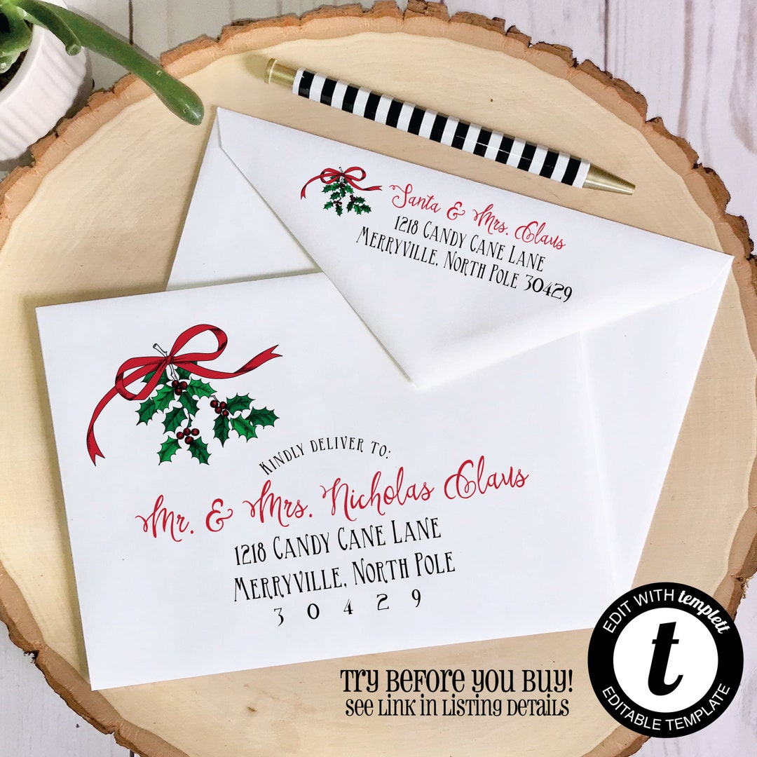 editable christmas envelope template, templett, christmas envelope