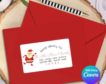 Editable Christmas Address Label Template for Canva | Whimsical Santa