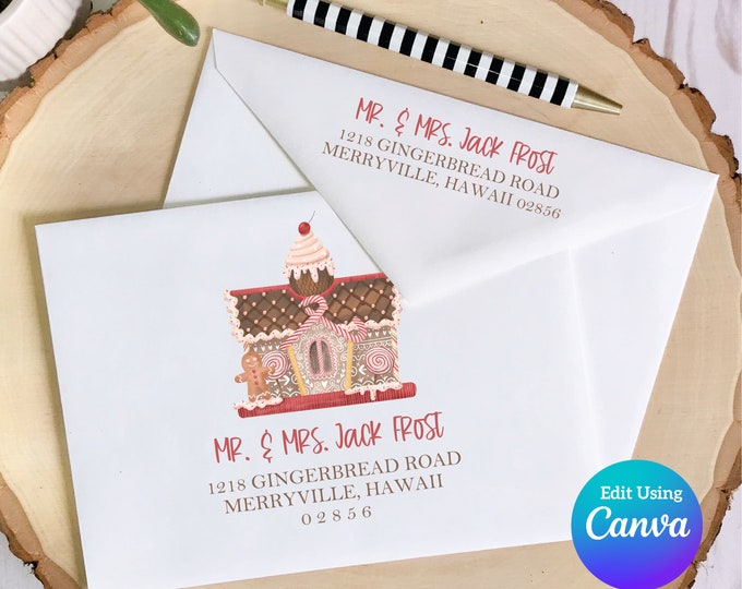 Christmas Digital Envelope Template for Canva | Gingerbread House