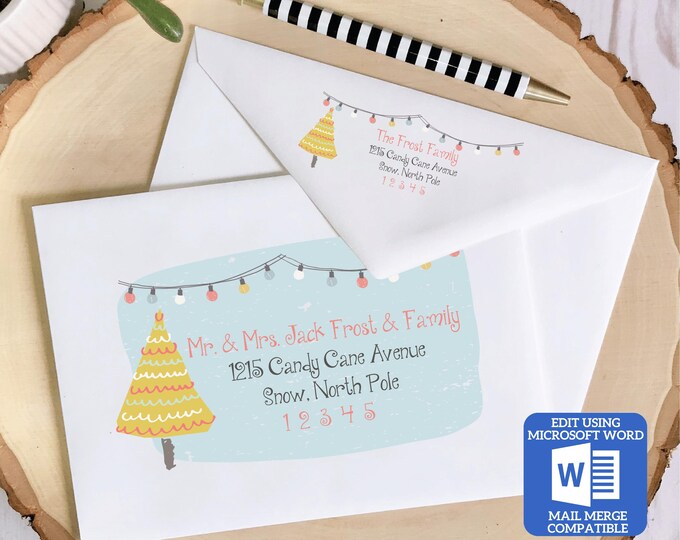 Christmas Envelope Template for Microsoft Word | Mail Merge Compatible | Includes Recipient and Return Address Templates | Works with Excel