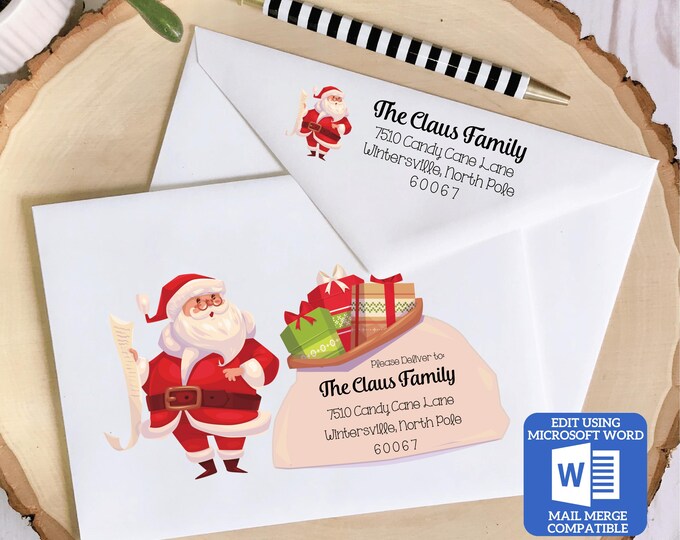 Christmas Envelope Template for Microsoft Word | Mail Merge Compatible | Includes Recipient and Return Address Templates | Works with Excel