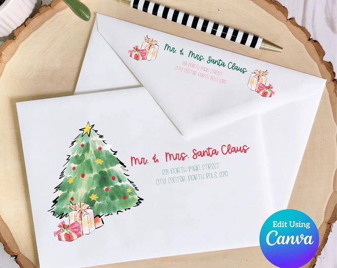 Editable Christmas Envelope Template for Canva | Christmas Tree