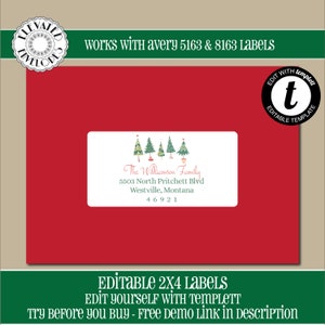 BEWERKBARE kerst ADRES LABEL sjabloon, envelop adressering, Kerstmis, bomen, 2x4, adressering van de ontvanger, adresetiketten, bewerkbaar, CH006