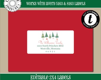 EDITABLE Christmas ADDRESS LABEL Template, Envelope Addressing, Christmas, Trees, 2x4, Recipient Addressing, Address Labels,Editable, CH006