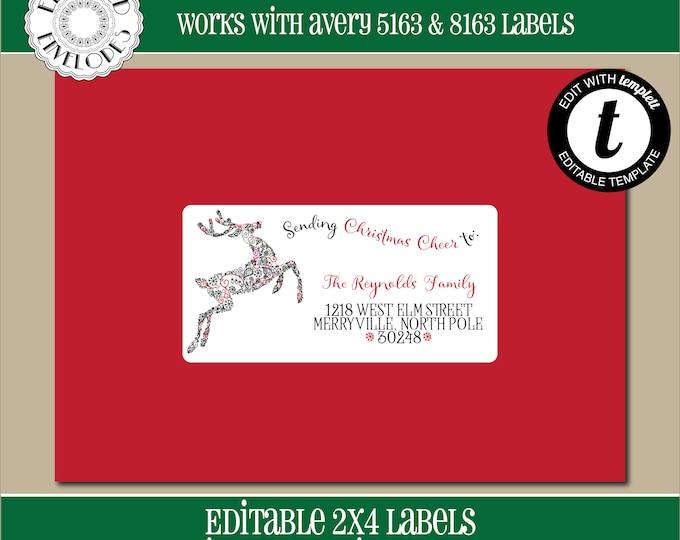EDITABLE Christmas ADDRESS LABEL Template, Envelope Addressing, Christmas, Reindeer, Recipient Addressing,2x4,Address Labels,Editable, CH016
