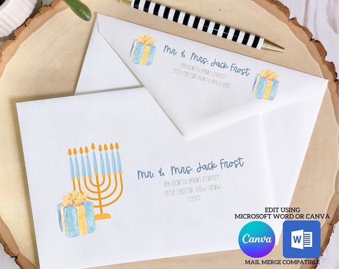 Hanukkah Digital Envelope Template for Canva | Hanukkah Gift