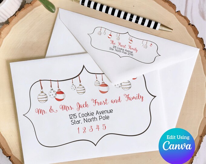 Editable Christmas Envelope Template for Canva | Christmas Ornament
