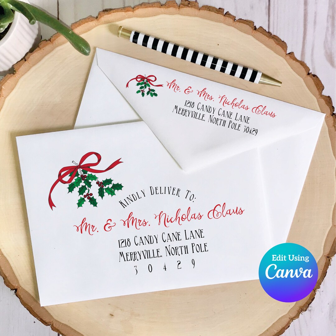 Editable Christmas Envelope Holly Envelope Template Envelope Addressing