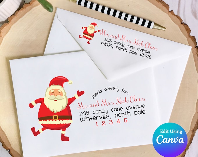 Christmas Digital Envelope Template for Canva | Whimsical Santa