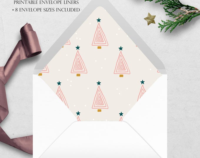 Pink Trees Printable Envelope Liner | 8 Envelope Sizes: A7, Euro Flap, Square Flap, 6.5 Square, A6, 5.75 Square, 4 Bar | Easy PDF File