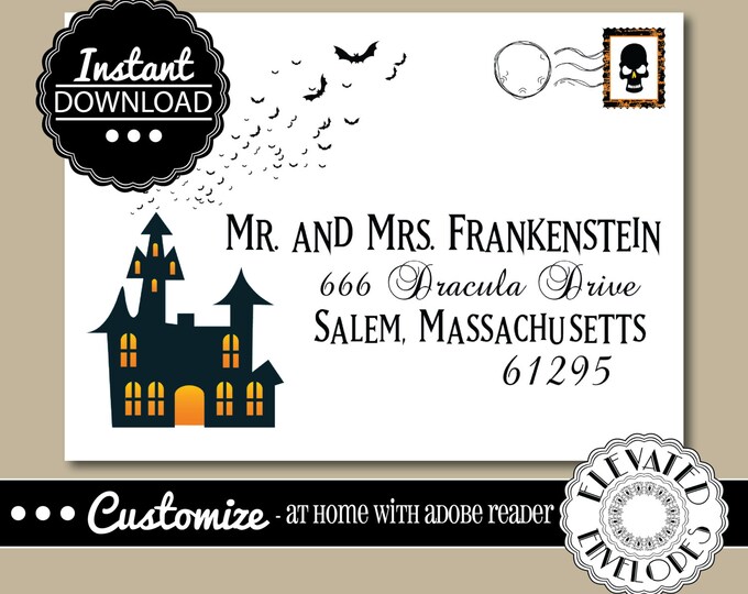 EDITABLE HALLOWEEN ENVELOPE Template,Envelope Addressing,Halloween,Haunted House,Recipient Addressing,Halloween Invitations,Instant Download