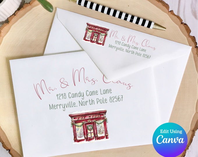 Christmas Digital Envelope Template for Canva | Toy Store