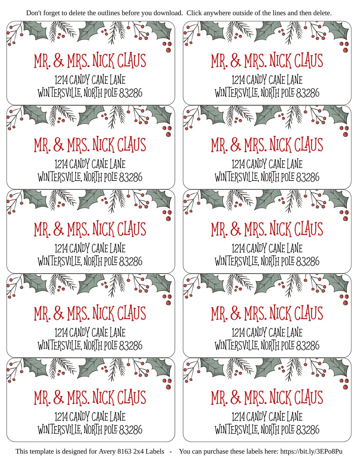 Editable Christmas Address Label Template, 2x4 Address Label Editable Christmas Address Label Template, 2x4 Address Label