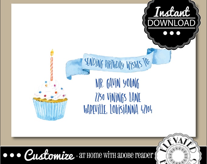EDITABLE Birthday ENVELOPE Template,Birthday Envelope ADDRESSING,Birthday,Cupcake,Recipient Addressing,Envelope Addressing,Instant Download
