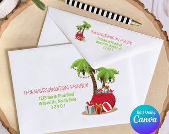 Christmas Digital Envelope Template for Canva | Beach Palm Tree