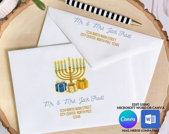 Hanukkah Digital Envelope Template for Canva | Golden Glow