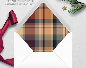Fall Plaid Printable Envelope Liner | 8 Envelope Sizes: A7, Euro Flap, Square Flap, 6.5 Square, A6, 5.75 Square, 4 Bar | Easy PDF File