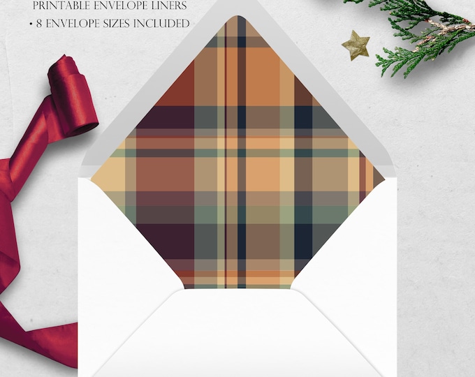 Fall Plaid Printable Envelope Liner | 8 Envelope Sizes: A7, Euro Flap, Square Flap, 6.5 Square, A6, 5.75 Square, 4 Bar | Easy PDF File