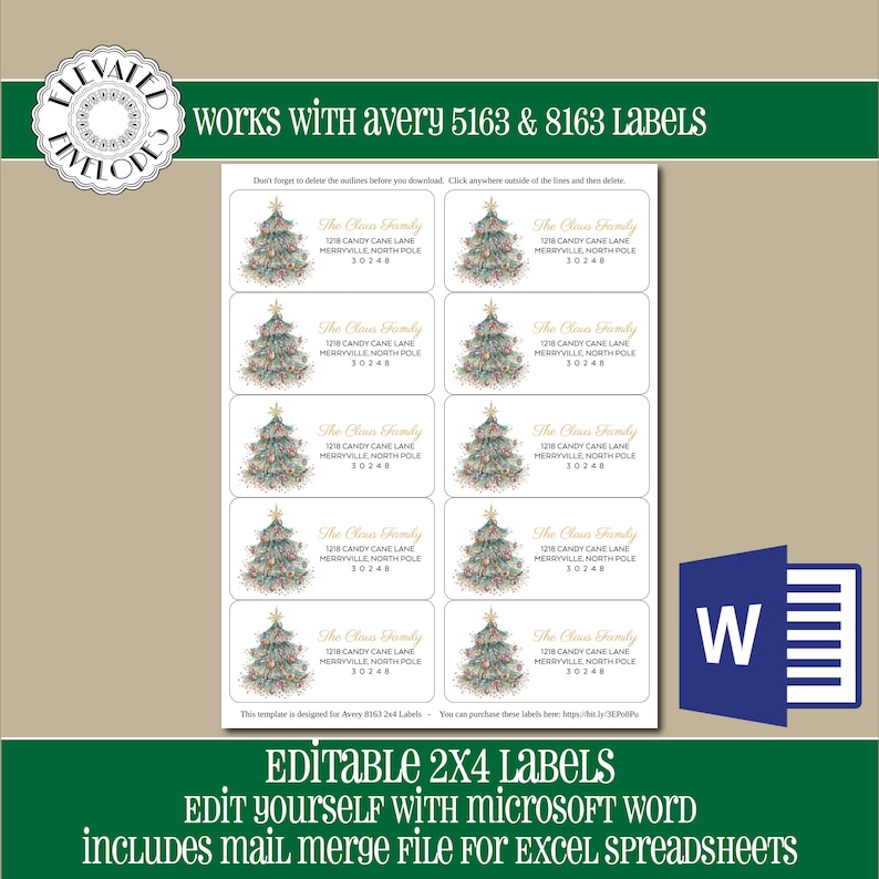 EDITABLE Christmas ADDRESS LABEL Template,2x4 Address Label, Addressing
