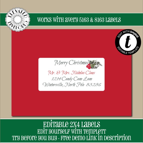 EDITABLE Christmas ADDRESS LABEL Template Envelope | Etsy
