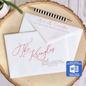 Kerstenvelopsjabloon voor Microsoft Word | Compatibel met Mail Merge | Inclusief sjablonen voor ontvangers en retouradressen | Werkt met Excel