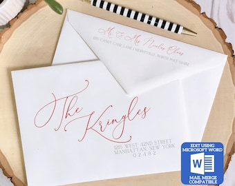 Christmas Envelope Template for Microsoft Word | Mail Merge Compatible | Includes Recipient and Return Address Templates | Works with Excel