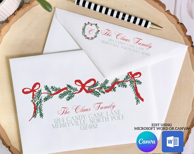 Christmas Digital Envelope Template for Canva | Garland