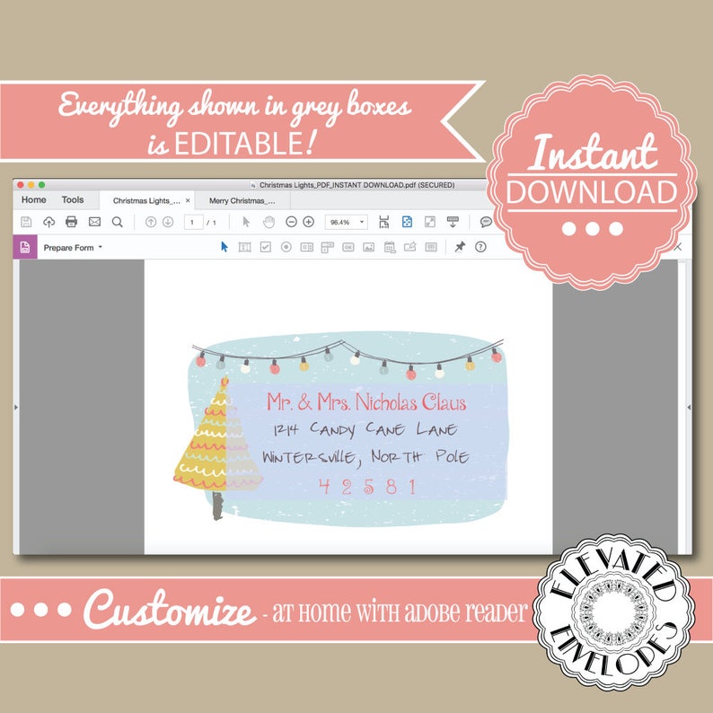 EDITABLE Christmas ENVELOPE Template,Christmas Envelope ADDRESSING,Christmas,Santa,Recipient Addressing,Envelope Addressing,Instant Download