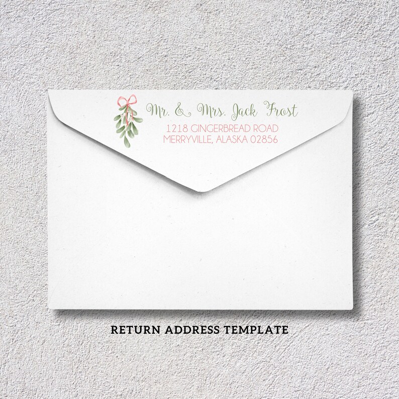 Christmas Digital Envelope Template for Canva Pastel Mistletoe A7 Size