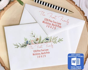 Christmas Envelope Template for Microsoft Word | Mail Merge Compatible | Includes Recipient and Return Address Templates | Works with Excel