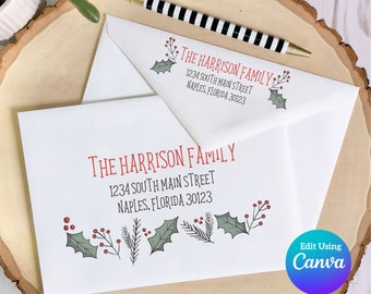 Christmas Digital Envelope Template for Canva | Cartoon Holly