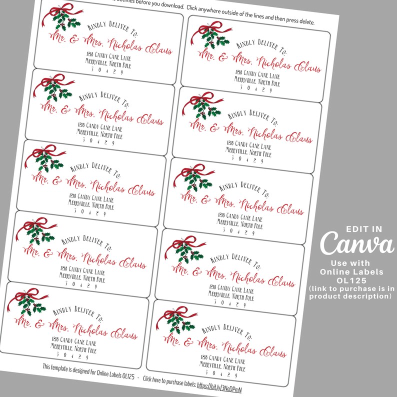 EDITABLE Christmas ADDRESS LABEL Template Envelope Addressing Christmas