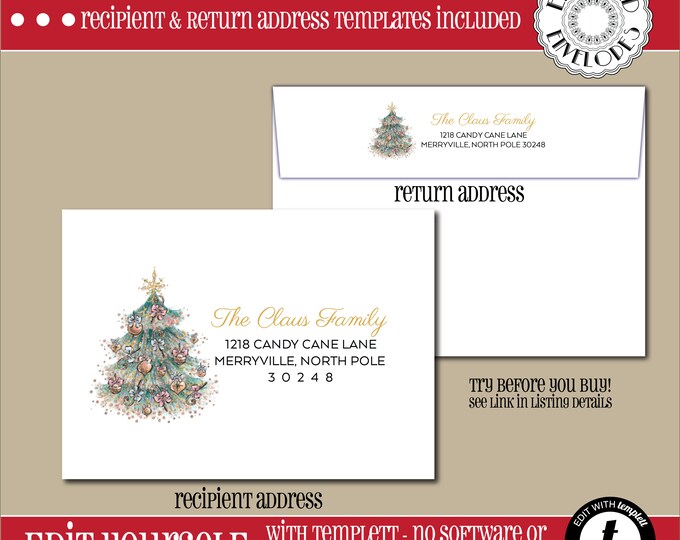 EDITABLE Christmas ENVELOPE Template, Templett, Christmas Envelope ADDRESSING,Christmas,red truck,rustic, tree,Envelope Addressing