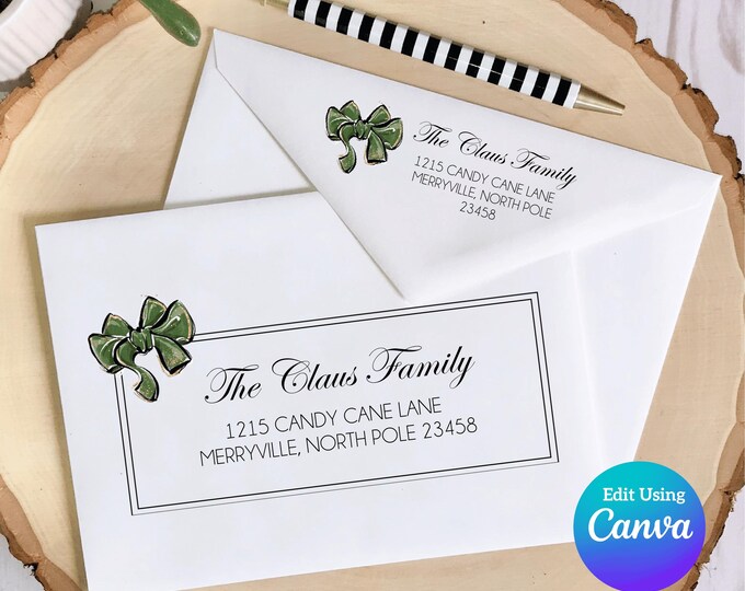Christmas Digital Envelope Template for Canva | Simple Frame Green