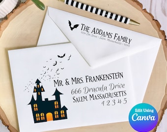 Halloween Digital Envelope Template for Canva | Haunted House