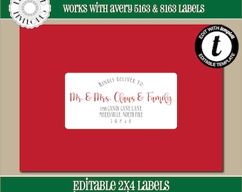 EDITABLE Christmas ADDRESS LABEL Template, Envelope Addressing, Christmas, Recipient Addressing, 2x4, Address Labels, Editable, CH008