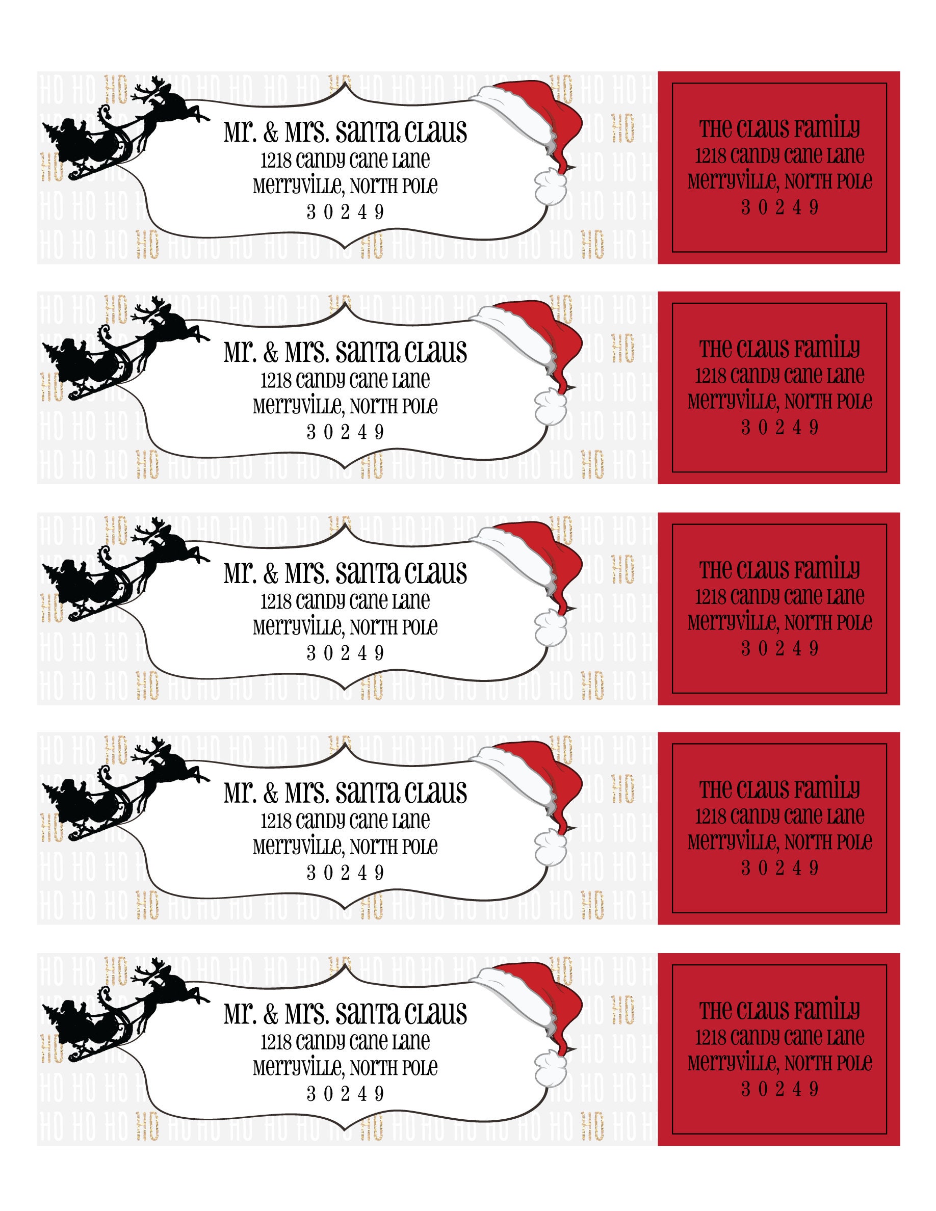 EDITABLE Christmas ADDRESS LABEL Template,wrap Around Label, Addressing ...