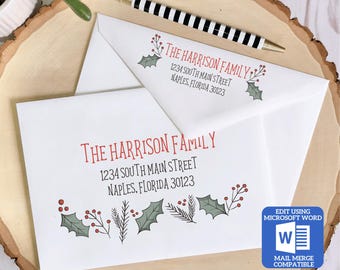 Christmas Envelope Template for Microsoft Word | Mail Merge Compatible | Includes Recipient and Return Address Templates | Works with Excel