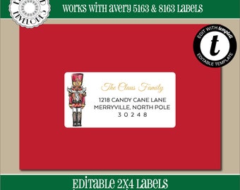 EDITABLE Christmas ADDRESS LABEL Template, Envelope Addressing, Christmas, Nutcracker, Recipient Addressing, Address Labels, Editable, CH010