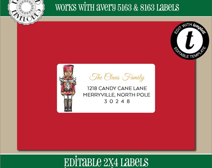 EDITABLE Christmas ADDRESS LABEL Template, Envelope Addressing, Christmas, Nutcracker, Recipient Addressing, Address Labels, Editable, CH010