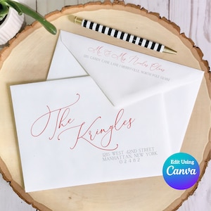Modelo de envelope digital de Natal para Canva | Natal elegante | Tamanho A7 | Inclui modelo de endereço de retorno | Ótimo para cartões de Natal DIY