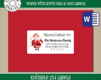 EDITABLE Christmas ADDRESS LABEL Template,2x4 Address Label, Addressing,Christmas,Word,Mail Merge,Instant Download, Template