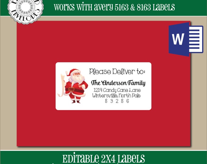 EDITABLE Christmas ADDRESS LABEL Template,2x4 Address Label, Addressing,Christmas,Word,Mail Merge,Instant Download, Template
