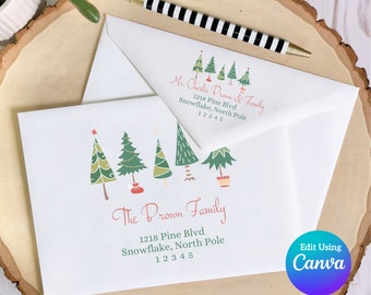 Christmas Digital Envelope Template for Canva | Modern Trees
